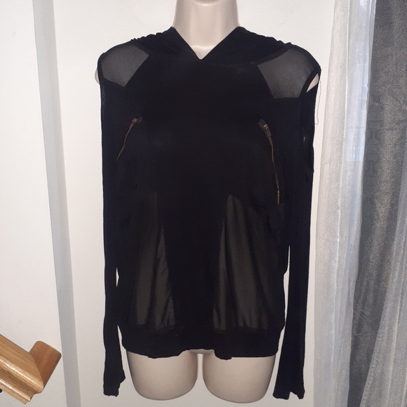 Punk Rave - Semi Sheer Open Shoulder Hoodie - Picture 6 of 10